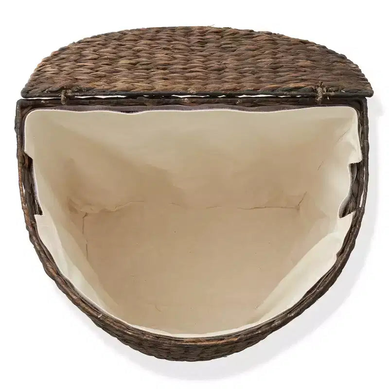 Panier à linge demi-lune Casafield avec couvercle et sac de doublure amovible, panier à linge tressé en jacinthe d'eau pour vêtements, serviettes