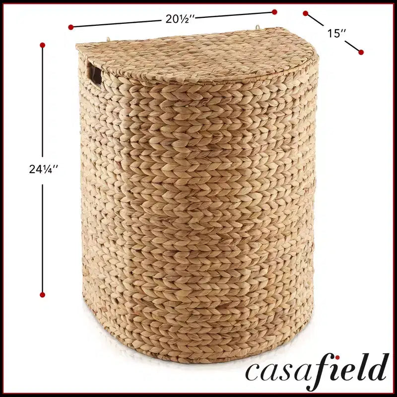 Panier à linge demi-lune Casafield avec couvercle et sac de doublure amovible, panier à linge tressé en jacinthe d'eau pour vêtements, serviettes