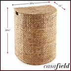 Panier à linge demi-lune Casafield avec couvercle et sac de doublure amovible, panier à linge tressé en jacinthe d'eau pour vêtements, serviettes