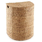 Panier à linge demi-lune Casafield avec couvercle et sac de doublure amovible, panier à linge tressé en jacinthe d'eau pour vêtements, serviettes