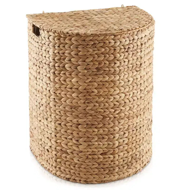 Panier à linge demi-lune Casafield avec couvercle et sac de doublure amovible, panier à linge tressé en jacinthe d'eau pour vêtements, serviettes