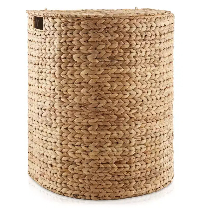 Panier à linge demi-lune Casafield avec couvercle et sac de doublure amovible, panier à linge tressé en jacinthe d'eau pour vêtements, serviettes