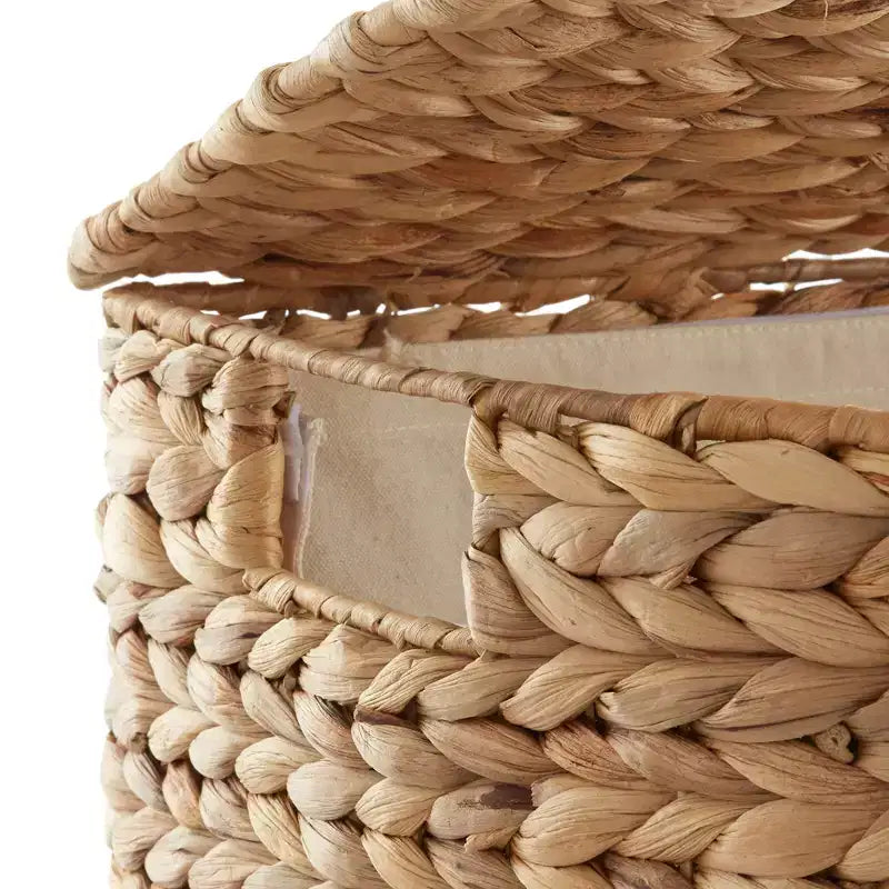 Panier à linge demi-lune Casafield avec couvercle et sac de doublure amovible, panier à linge tressé en jacinthe d'eau pour vêtements, serviettes