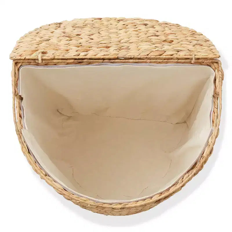 Panier à linge demi-lune Casafield avec couvercle et sac de doublure amovible, panier à linge tressé en jacinthe d'eau pour vêtements, serviettes