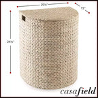 Panier à linge demi-lune Casafield avec couvercle et sac de doublure amovible, panier à linge tressé en jacinthe d'eau pour vêtements, serviettes