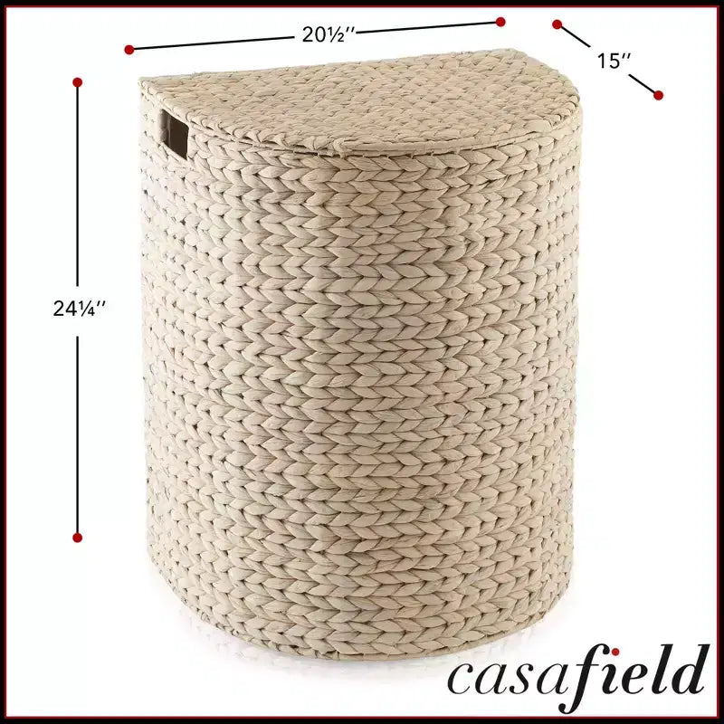 Panier à linge demi-lune Casafield avec couvercle et sac de doublure amovible, panier à linge tressé en jacinthe d'eau pour vêtements, serviettes