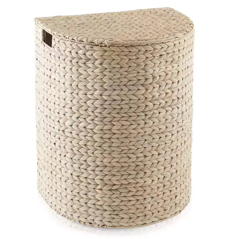Panier à linge demi-lune Casafield avec couvercle et sac de doublure amovible, panier à linge tressé en jacinthe d'eau pour vêtements, serviettes
