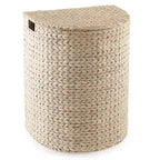 Panier à linge demi-lune Casafield avec couvercle et sac de doublure amovible, panier à linge tressé en jacinthe d'eau pour vêtements, serviettes