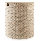Panier à linge demi-lune Casafield avec couvercle et sac de doublure amovible, panier à linge tressé en jacinthe d'eau pour vêtements, serviettes