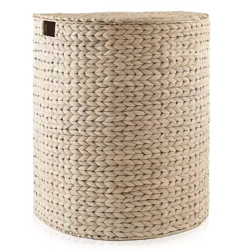 Panier à linge demi-lune Casafield avec couvercle et sac de doublure amovible, panier à linge tressé en jacinthe d'eau pour vêtements, serviettes