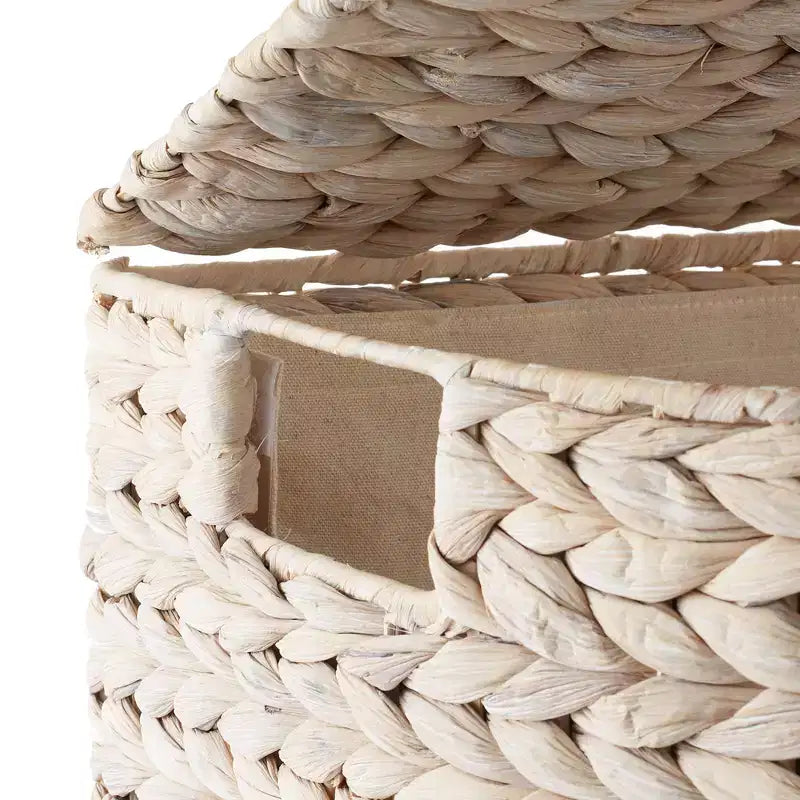 Panier à linge demi-lune Casafield avec couvercle et sac de doublure amovible, panier à linge tressé en jacinthe d'eau pour vêtements, serviettes