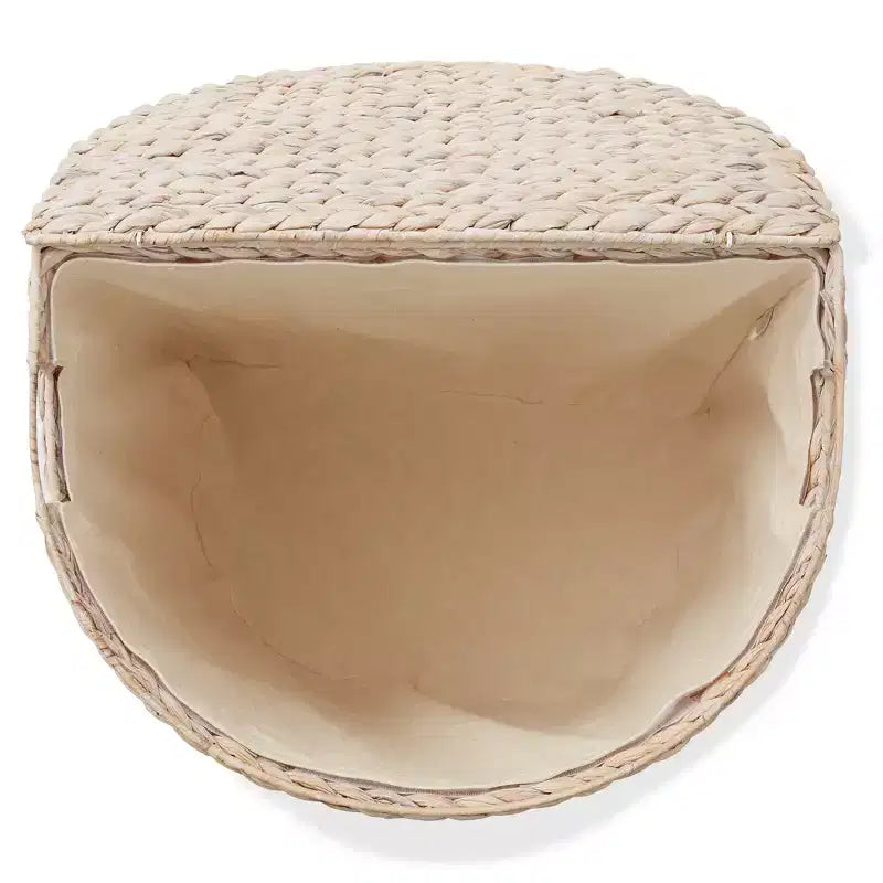 Panier à linge demi-lune Casafield avec couvercle et sac de doublure amovible, panier à linge tressé en jacinthe d'eau pour vêtements, serviettes