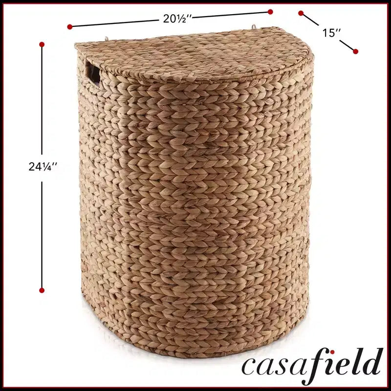 Panier à linge demi-lune Casafield avec couvercle et sac de doublure amovible, panier à linge tressé en jacinthe d'eau pour vêtements, serviettes