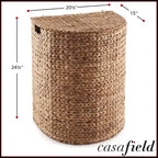 Panier à linge demi-lune Casafield avec couvercle et sac de doublure amovible, panier à linge tressé en jacinthe d'eau pour vêtements, serviettes