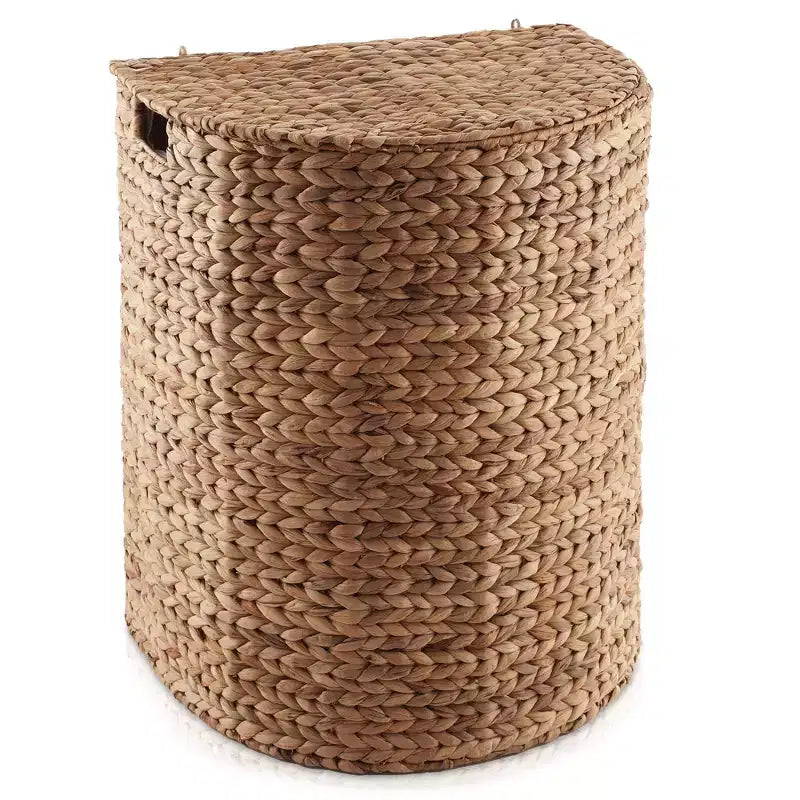 Panier à linge demi-lune Casafield avec couvercle et sac de doublure amovible, panier à linge tressé en jacinthe d'eau pour vêtements, serviettes
