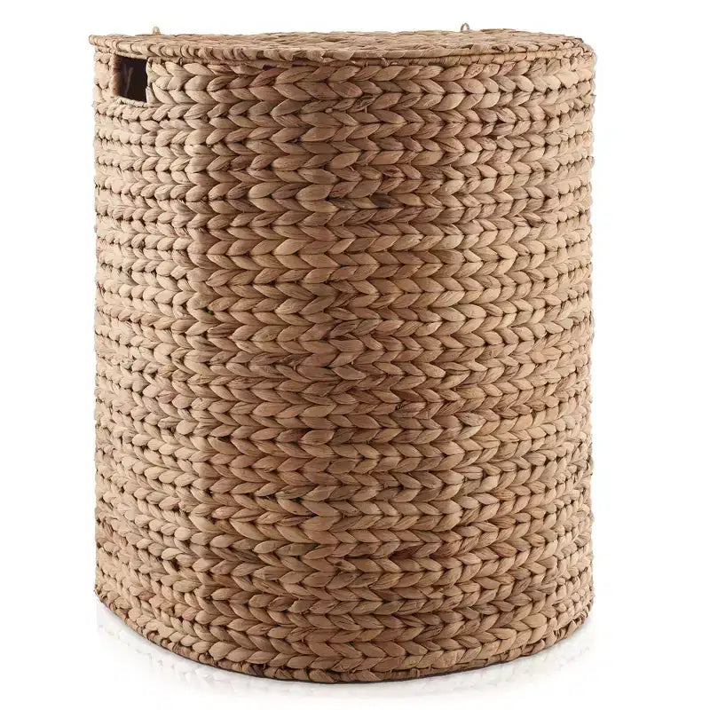 Panier à linge demi-lune Casafield avec couvercle et sac de doublure amovible, panier à linge tressé en jacinthe d'eau pour vêtements, serviettes