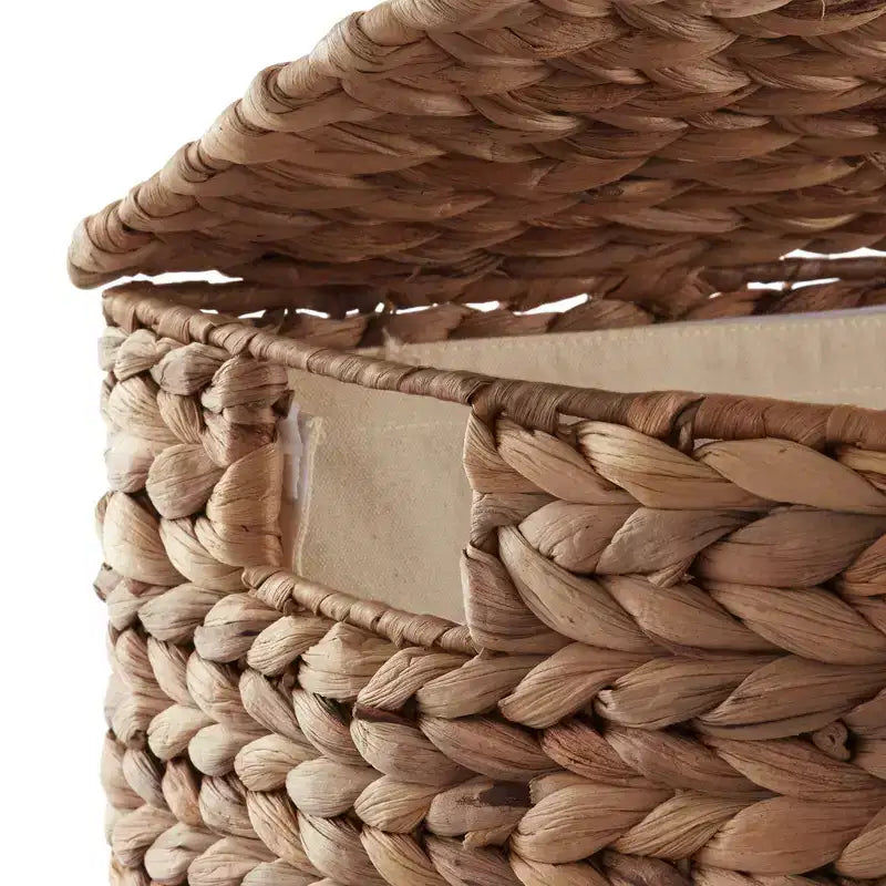 Panier à linge demi-lune Casafield avec couvercle et sac de doublure amovible, panier à linge tressé en jacinthe d'eau pour vêtements, serviettes