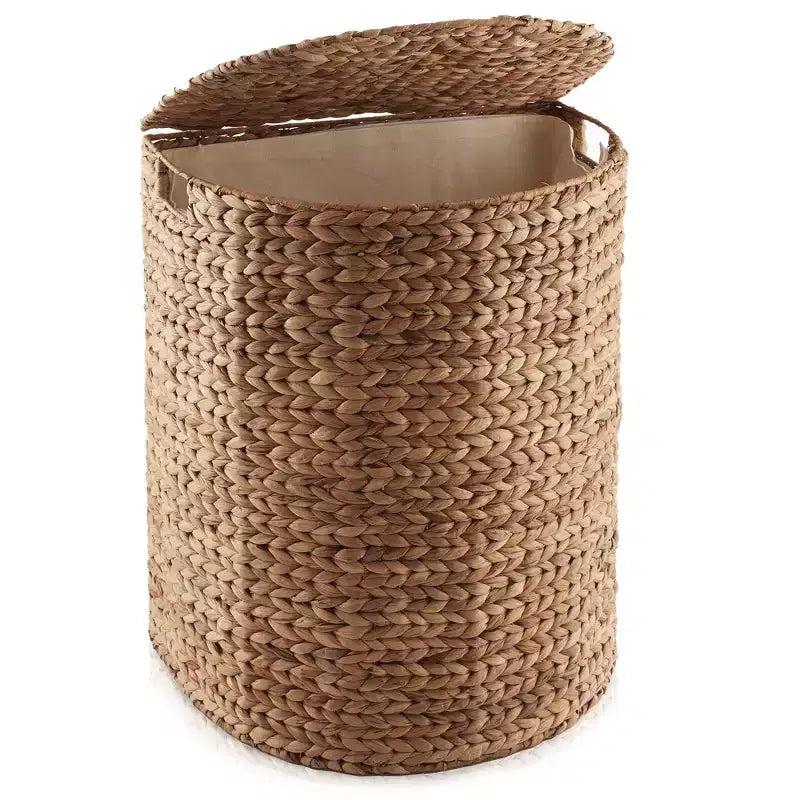 Panier à linge demi-lune Casafield avec couvercle et sac de doublure amovible, panier à linge tressé en jacinthe d'eau pour vêtements, serviettes