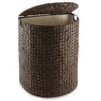 Panier à linge demi-lune Casafield avec couvercle et sac de doublure amovible, panier à linge tressé en jacinthe d'eau pour vêtements, serviettes