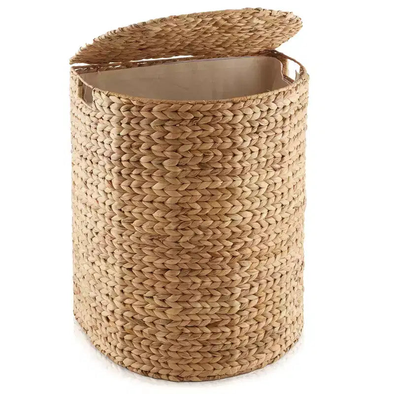 Panier à linge demi-lune Casafield avec couvercle et sac de doublure amovible, panier à linge tressé en jacinthe d'eau pour vêtements, serviettes