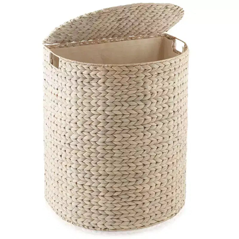 Panier à linge demi-lune Casafield avec couvercle et sac de doublure amovible, panier à linge tressé en jacinthe d'eau pour vêtements, serviettes
