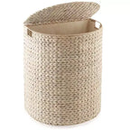 Panier à linge demi-lune Casafield avec couvercle et sac de doublure amovible, panier à linge tressé en jacinthe d'eau pour vêtements, serviettes