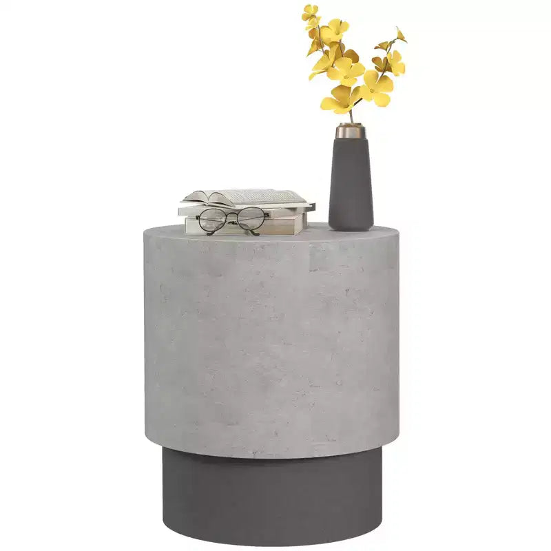 HOMCOM Table d'appoint ronde en béton avec finition grain de bois, utilisation intérieure et extérieure, gris