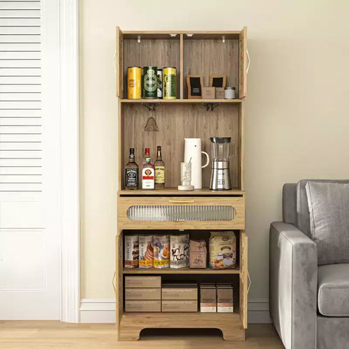 Bahut sur pied 67''/71, Meuble bar, Vaisselier pour cuisine et salle à manger, Naturel 4A - ModernLuxe