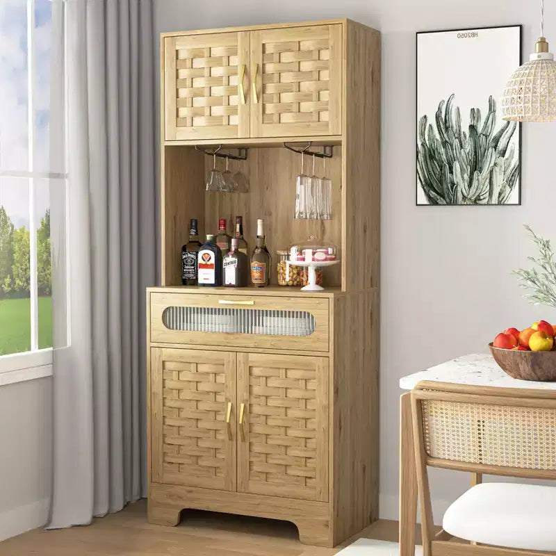 Bahut sur pied 67''/71, Meuble bar, Vaisselier pour cuisine et salle à manger, Naturel 4A - ModernLuxe