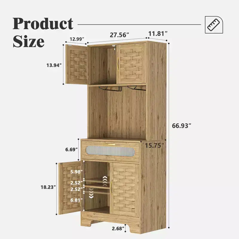 Bahut sur pied 67''/71, Meuble bar, Vaisselier pour cuisine et salle à manger, Naturel 4A - ModernLuxe