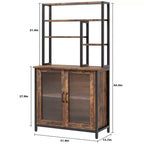 Étagère de cuisine style boulanger avec grand placard, grand meuble de bar avec rangement. Grand support pour micro-ondes avec étagère, marron vintage.