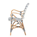 Chaise de bistrot bali & pari Bryson en rotin naturel et tissage bleu et blanc de style français moderne