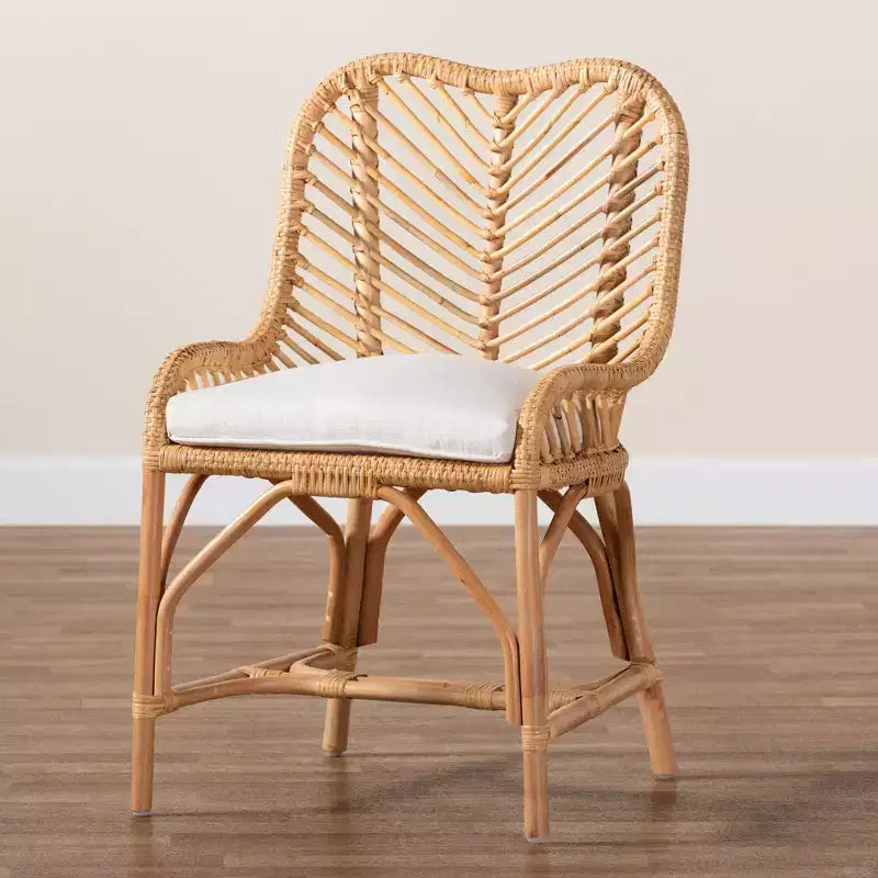 bali & pari Chaise de salle à manger Arween en rotin naturel, style bohème moderne, marron
