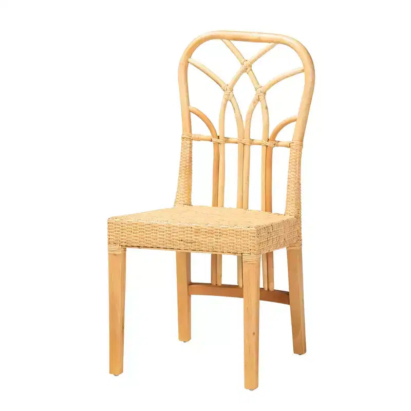 Chaise de salle à manger bali & pari Monaco en bois d'acajou avec finition brun chêne et rotin naturel de style bohème moderne