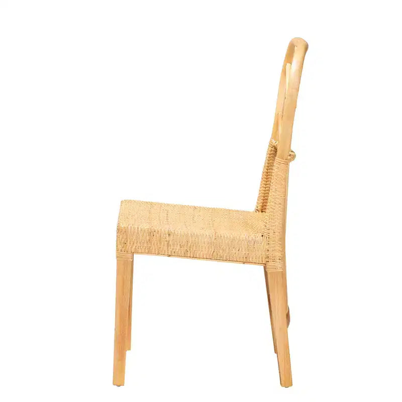 Chaise de salle à manger bali & pari Monaco en bois d'acajou avec finition brun chêne et rotin naturel de style bohème moderne