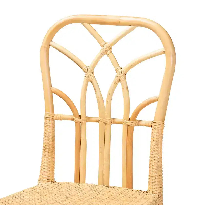 Chaise de salle à manger bali & pari Monaco en bois d'acajou avec finition brun chêne et rotin naturel de style bohème moderne