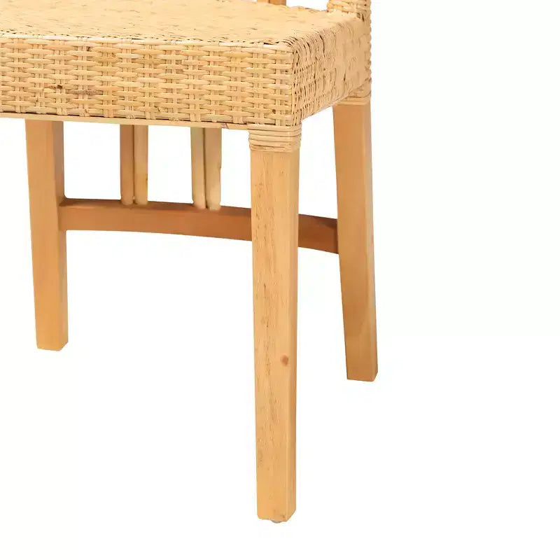 Chaise de salle à manger bali & pari Monaco en bois d'acajou avec finition brun chêne et rotin naturel de style bohème moderne
