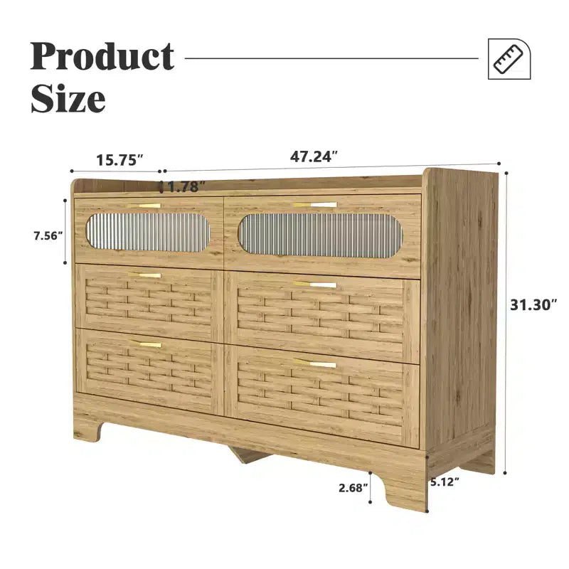 Commode à 4/6 tiroirs, commode moderne en bois avec poignées métalliques, organisateur de rangement Naturel 4A - ModernLuxe