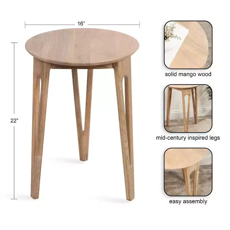 Table d'appoint ronde Kate and Laurel Kershaw, 40,6 x 40,6 x 55,9 cm, naturel