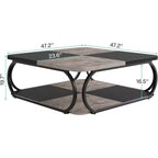 Lantine 40 Table Basse Carrée à 2 Niveaux Style Ferme avec Étagère de Rangement en Bois, Cadre Métallique Courbé Robuste pour Salon