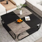 Lantine 40 Table Basse Carrée à 2 Niveaux Style Ferme avec Étagère de Rangement en Bois, Cadre Métallique Courbé Robuste pour Salon