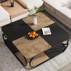 Lantine 40 Table Basse Carrée à 2 Niveaux Style Ferme avec Étagère de Rangement en Bois, Cadre Métallique Courbé Robuste pour Salon