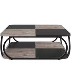 Lantine 40 Table Basse Carrée à 2 Niveaux Style Ferme avec Étagère de Rangement en Bois, Cadre Métallique Courbé Robuste pour Salon