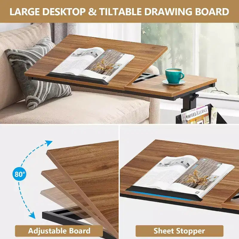 Bureau portable en C Tribesigns, bureau pour ordinateur portable mobile réglable en hauteur avec roulettes