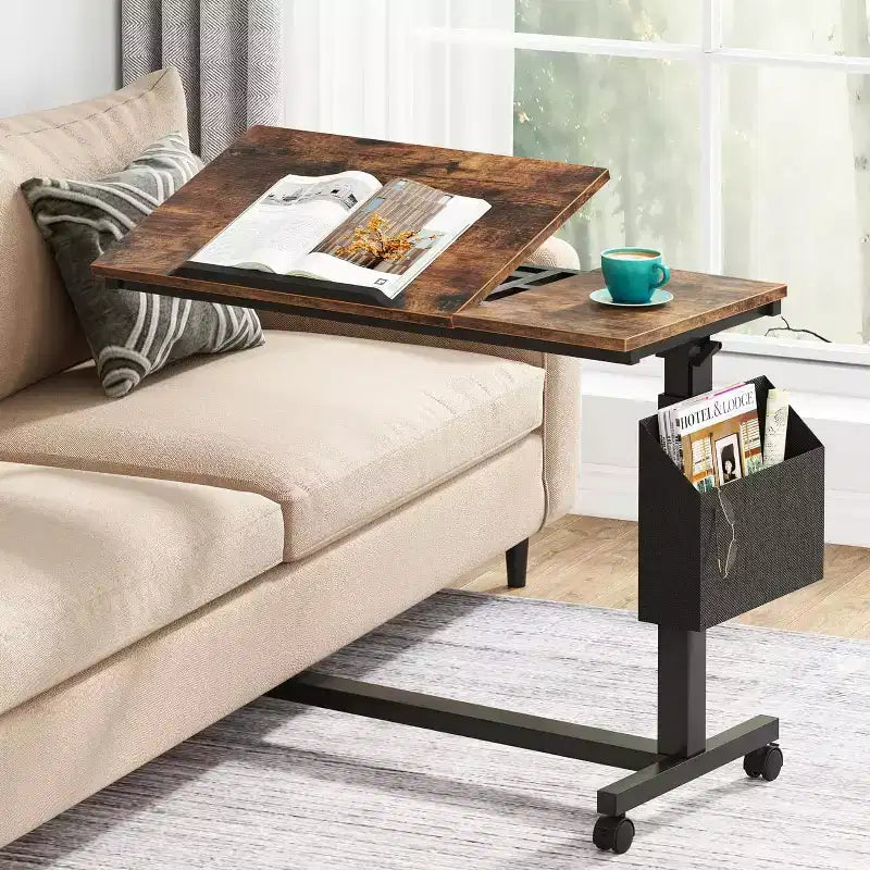 Bureau portable en C Tribesigns, bureau pour ordinateur portable mobile réglable en hauteur avec roulettes