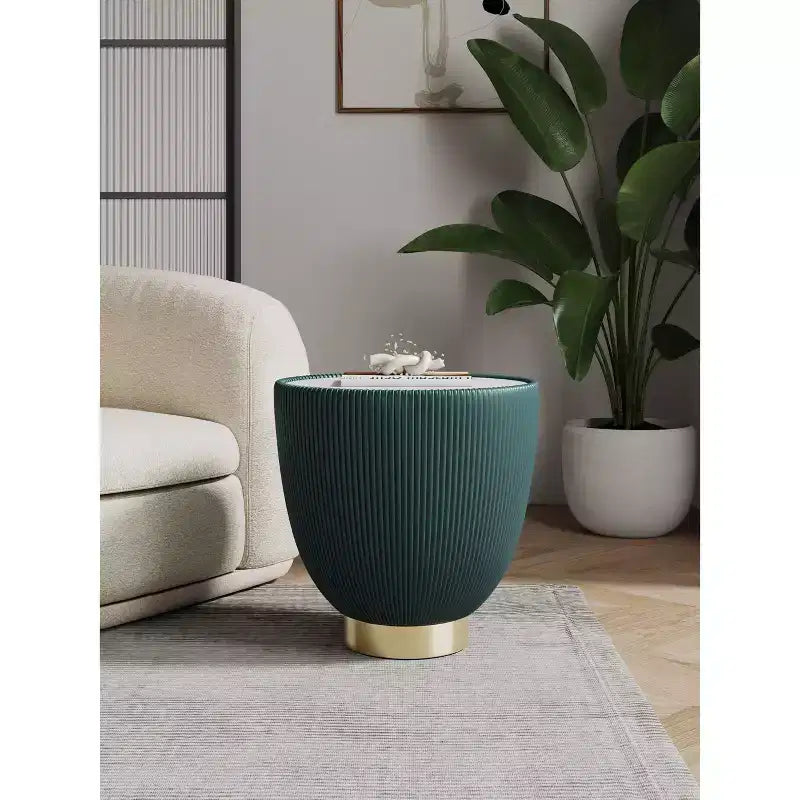 Table d'appoint moderne Anderson en similicuir Manhattan Comfort avec plateau en céramique imitation marbre