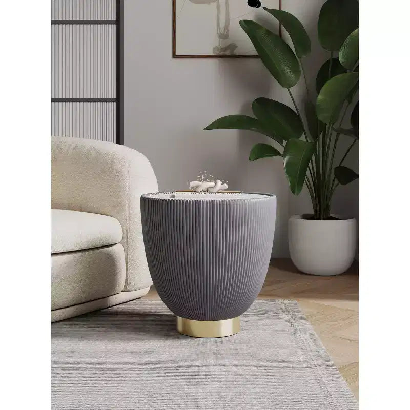Table d'appoint moderne Anderson en similicuir Manhattan Comfort avec plateau en céramique imitation marbre