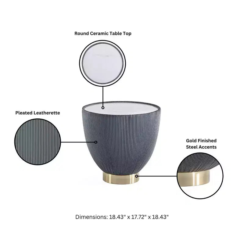 Table d'appoint moderne Anderson en similicuir Manhattan Comfort avec plateau en céramique imitation marbre
