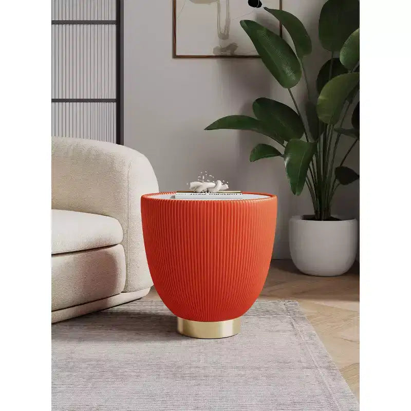 Table d'appoint moderne Anderson en similicuir Manhattan Comfort avec plateau en céramique imitation marbre