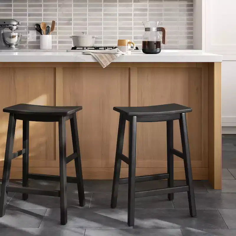 24 Tabouret de bar moderne tout en bois, hauteur comptoir avec repose-pieds - Threshold